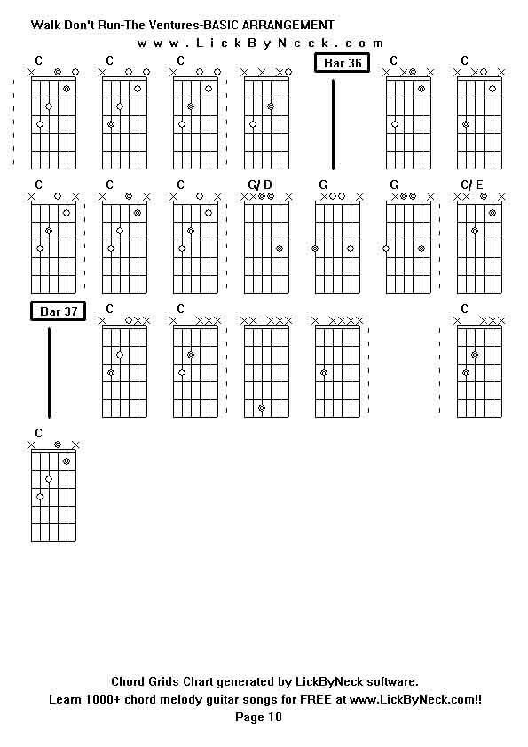 Chord Grids Chart of chord melody fingerstyle guitar song-Walk Don't Run-The Ventures-BASIC ARRANGEMENT,generated by LickByNeck software.